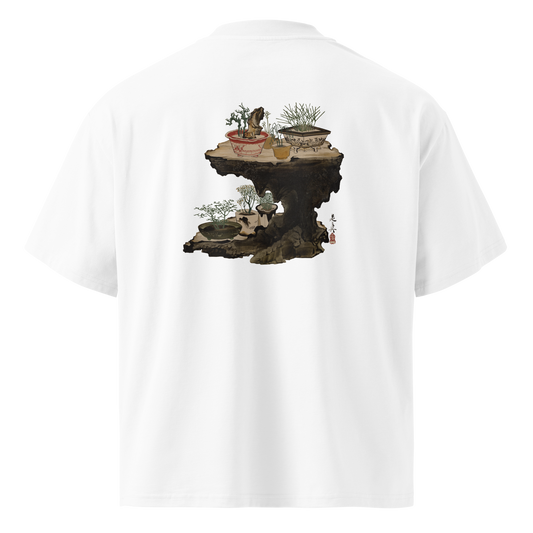 Shibata Zeshin bonsai graphic T-shirt featuring a detailed Japanese painting of potted bonsai trees from the late 19th century.