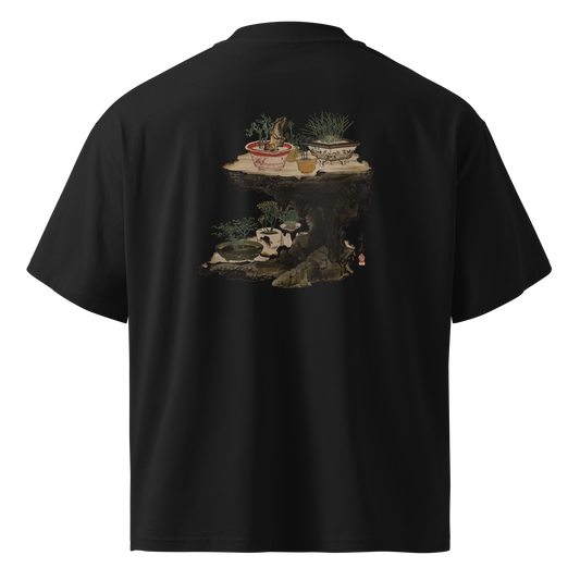 Shibata Zeshin bonsai graphic T-shirt featuring a detailed Japanese painting of potted bonsai trees from the late 19th century.